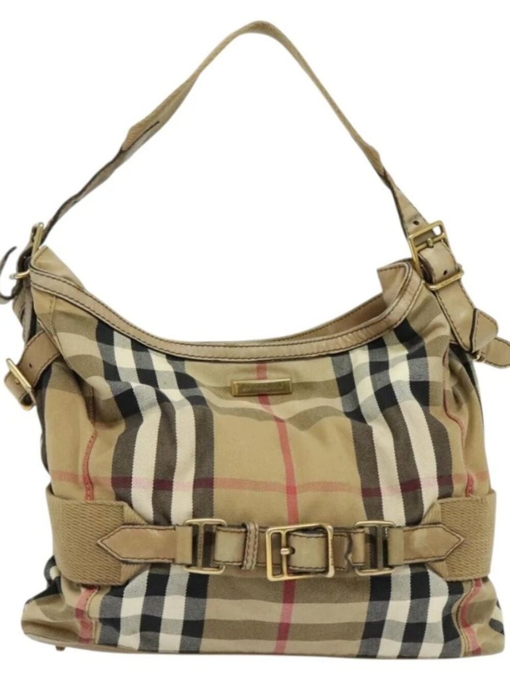BURBERRY Nova Check Shoulder Bag Canvas Beige Gold Auth 120793 - Picture 2 of 16